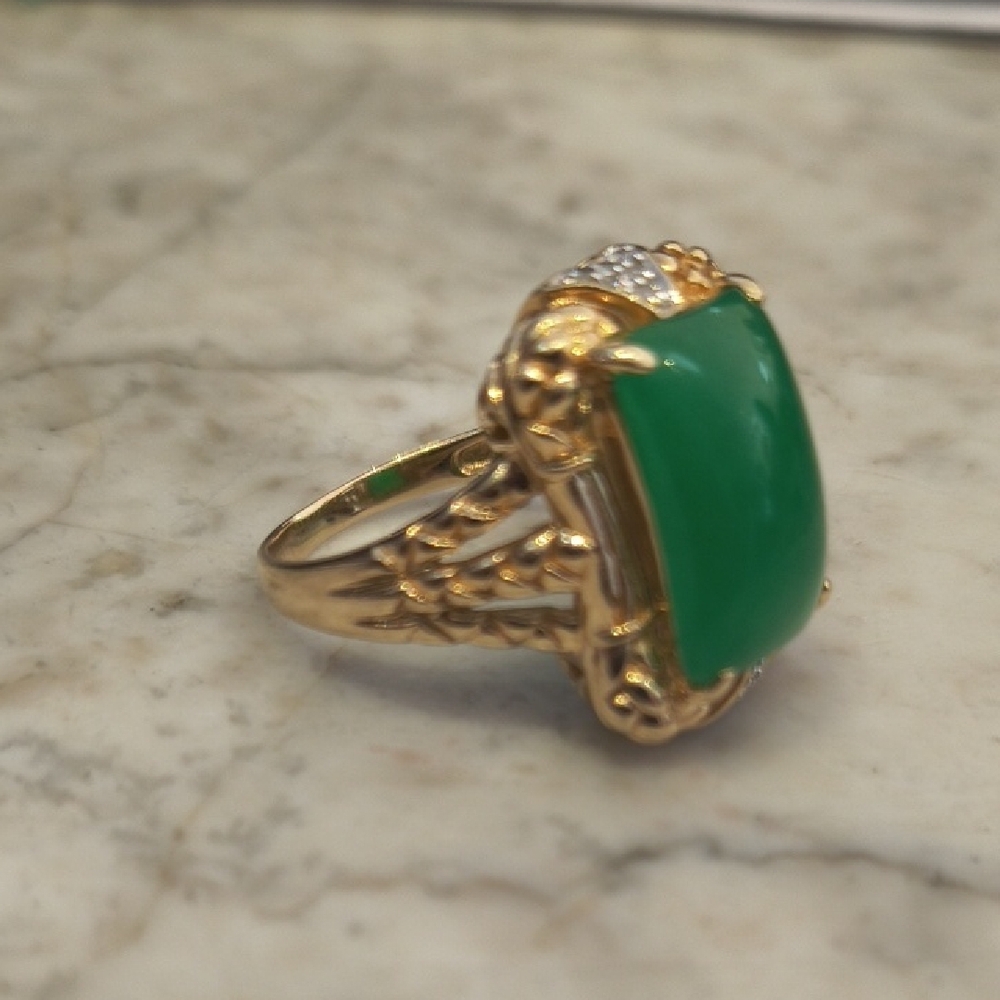 Gold-Tone Ring With Green Rectangular Stone - image 2